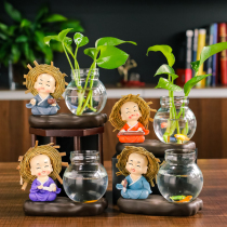 Green dill hydroponic vase flower pot glass decoration Small monk water plant container dish Desk living room decoration