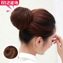 Meatball head wig female grab clip hair bag real hair half hair ring straight hair plate natural simulation flower bud fluffy floral headdress