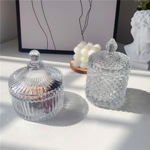 ins Wind transparent glass jar jewelry jewelry cotton swab storage box embossed crystal European storage can storage