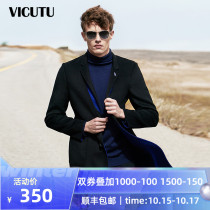 VICUTU vikedo business casual double-sided tweed coat long slim lapel wool jacket men