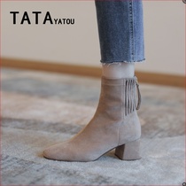 TATA YATOU He her girl shoes autumn winter new high heel suede slim skinny boots short boots female coarse heel and ankle boots