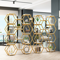 Iron partition shelf office screen partition living room porch flower stand creative hexagonal commodity display rack