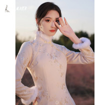 Rsemnia mind elegant cheongsam young girl winter thick retro plus velvet modified version dress long sleeve