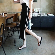  Summer new tight-fitting high-waist split hip skirt mid-length casual sports one-step skirt Hong Kong flavor wild skirt