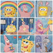Animated SpongeBob Pai star diy digital oil painting hand-painted coloring painting Mini small size oil color painting