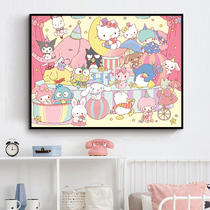 Cartoon series Sanrio family portrait childrens hanging painting diy digital oil painting hand-painted color painting decorative painting