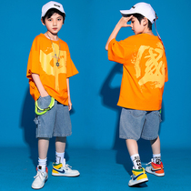 Hip-hop kids hipster suit boys loose summer suit girls hip hop short sleeves set kids hiphop costumes