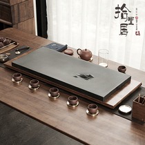 Shiliju high-grade natural Wujin large stone tea tray drainage set bamboo tea table simple solid wood Tea home