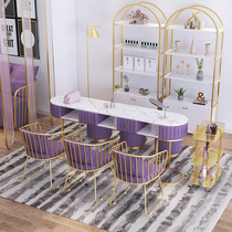 Nordic net red nail shop decoration Marble table and chair set Single double nail table Manicure table Simple and modern