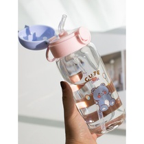 Summer water cup female cute girl Straw cup Net red cup High face value glass adult heat-resistant leak-proof student