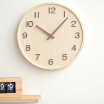 MJK Nordic light luxury creative watch Modern simple Japanese solid wood wall clock living room household fashion clock hanging wall
