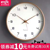 MJK Nordic timepiece solid wood hanging bell living room mute minimalist clock light extravagant clock decorated with modern fashion creative personality