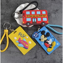 Bus card set keychain silicone cartoon lanyard student meal card protective cover card access control subway neck card holder
