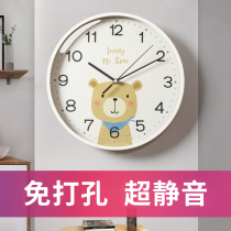 Mute childrens room hanging bell bedroom cartoon clock drawing room free of punch hanging wall Home Fashion new 2021