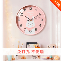 Punch-free fashion wall clock childrens room cartoon cute bedroom clock 2021 new living room home creative clock