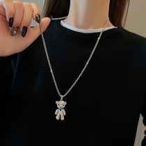 Korean little ck cute full diamond bear sweater chain woman 2022 new niche design premium sense long necklace