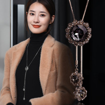 Korean small ck snowflake crystal sweater chain long 2022 new trendy niche high-end sense autumn and winter accessories pendant