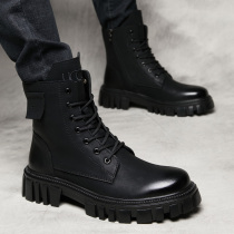 Martin Boots Male High Gang Spring Plus Suede New Mens Leather Boots Genuine leather Inron craze heightening middle gang clothes boots