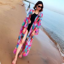 Swimsuit outer shawl yarn fairy Chiffon ethnic Chinese style seaside holiday sunscreen coat jacket summer long cardigan shawl