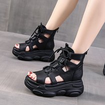 Thick-soled sandals women 2021 new summer high-heeled Joker casual fashion sports sponge cake high-top Roman women's shoes