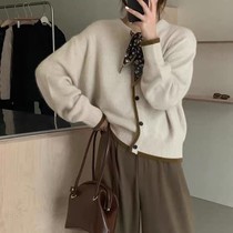 Spring and Autumn New Korean silk scarf lace-up design sense knitted cardigan women loose wear lazy wind Joker thin