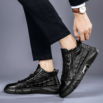 Spring and autumn new mens invisible high-rise shoes mens 10CM black leather shoes inside 8CM student shoes