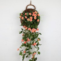 Hanging basket set woven flowerpot simulation flower simple creative wall hanging handmade rattan ornament wicker wall hanging flower basket