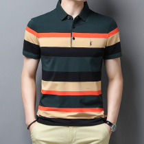 High-end Paul polo shirt Short sleeve summer lapel t-shirt mens casual loose silky cotton striped half sleeve T-shirt
