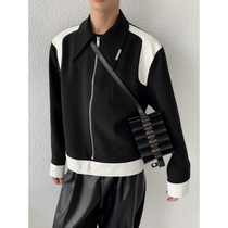 2021 Autumn New lapel collar short board jacket personality mosaic design jacket mens ins trend casual versatile