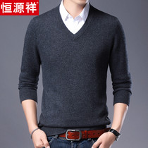 Hengyuanxiang cashmere sweater men 100 pure cashmere knitwear V collar winter thick bottoming cardigan mens sweater
