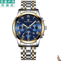 Mens Black Steel Belt Watch Mens waterproof Luminous business fashion Steel belt Quartz watch Mens calendar small three-pin