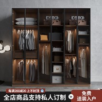 Glass door wardrobe Household bedroom light luxury solid wood overall flat door modern simple custom combination large wardrobe