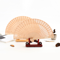 Wooden fan Chinese style sandalwood fan Ancient style portable hollow wood fan Tassel accessories folding fan Womens folding fan