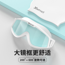  Large frame goggles waterproof and anti-fog high-definition adult men and women professional myopia swimming glasses swimming cap swimming set equipment