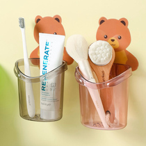 Bear toothbrush holder non-perforated electric toothbrush hanger dental Cup wall-mounted dental storage box insert tube toilet