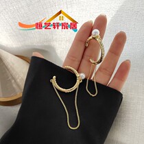 S925 silver needle European and American personality design sense C earrings Geometric Diamond Pearl long chain earrings female 2950