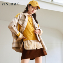 Shadow sound childrens winter new fashion contrast color plaid wool double-sided coat
