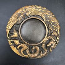 Antique Miscellaneous inkstone Dragon Phoenix inkstone pen wash Qing Qianlong year home craft ornaments retro bronze ware