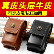 The first layer of cowhide leather folding reading glasses glasses case can wear belt hanging waist bag men's and women's leather case portable glasses case