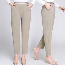 Middle-aged mother summer small feet nine-point pants 2021 spring and autumn new middle-aged women elastic elastic thin western pants