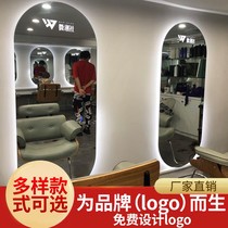  Trendy hairdressing mirror Hair salon simple hair cutting barber shop mirror table hanging wall hanging led light mirror
