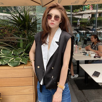 Japanese short sleeveless vest womens summer thin 2021 new small fragrance French black vest jacket