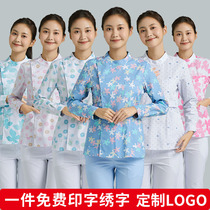 Broken Flowers Nurse Serving Long Sleeve Woman Split Suit Short Sleeve Beautician Oral Maternal & Child Care Housewife Work Clothes