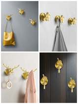 Wardrobe adhesive hook porch Wall Wall Wall clothes gold brass creative entrance clothes hook non-hole Nordic light luxury