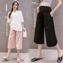 Pregnant women pants summer thin cotton linen eight-legged wide leg pants sweat-absorbing loose wear fashion long belly nine-point shorts