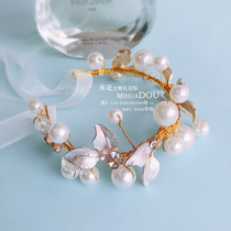 Baroque luxury Pearl handmade beaded wrist flower groom wedding wrist jewelry bridesmaid sister group bracelet flower