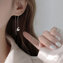 s925 pure silver fashion long style streaming Su Butterfly earrings earring earrings in Korean version Temperament Elegant Net Red face slim woman