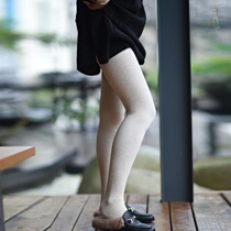 Autumn and winter oatmeal white stockings plus velvet pantyhose womens vertical stripes beige slim leggings socks