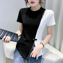 European station 2021 summer new side fork T-shirt womens short sleeve slim color irregular coat