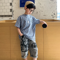 Boy Clothing Boy Summer Clothing Suit Summer Thin 2022 New CUHK Childrens summer models Short sleeves Chauffling Two sets fried